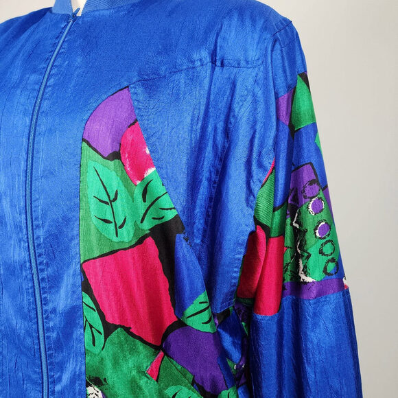 Vintage Tan Jay Blue Floral Nylon Zip Up Jacket Size XS/S - Picture 3 of 9